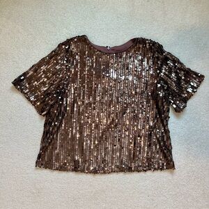 LOFT Shimmering Sequin Brown Blouse